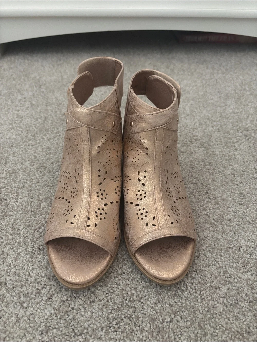 MIA Rose Gold Perforated Open-Toe Ankle Sandals
